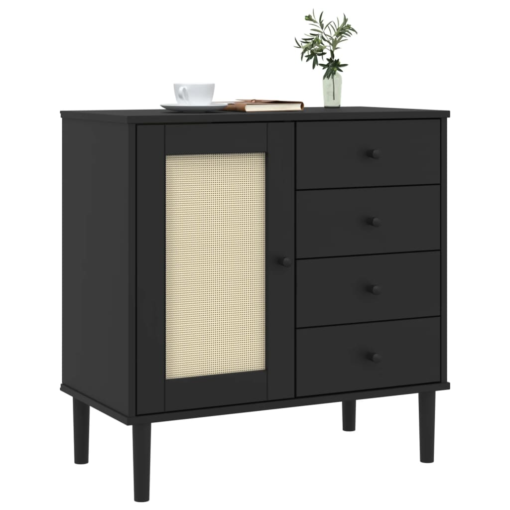 Black Rattan Look Sideboard - Sudd