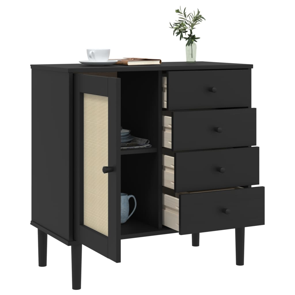 Black Rattan Look Sideboard - Sudd