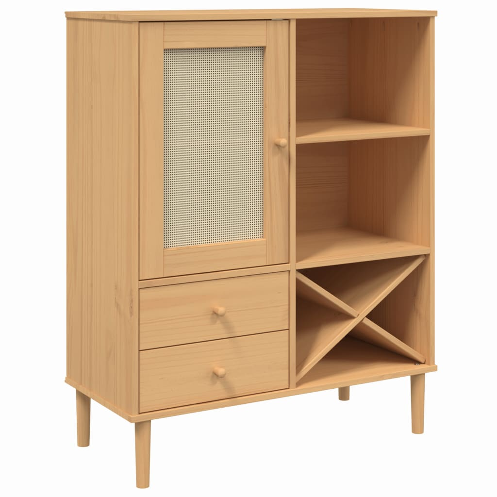 Brown Rattan Look Highboard - Sudd