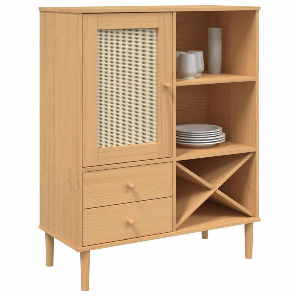 Brown Rattan Look Highboard - Sudd