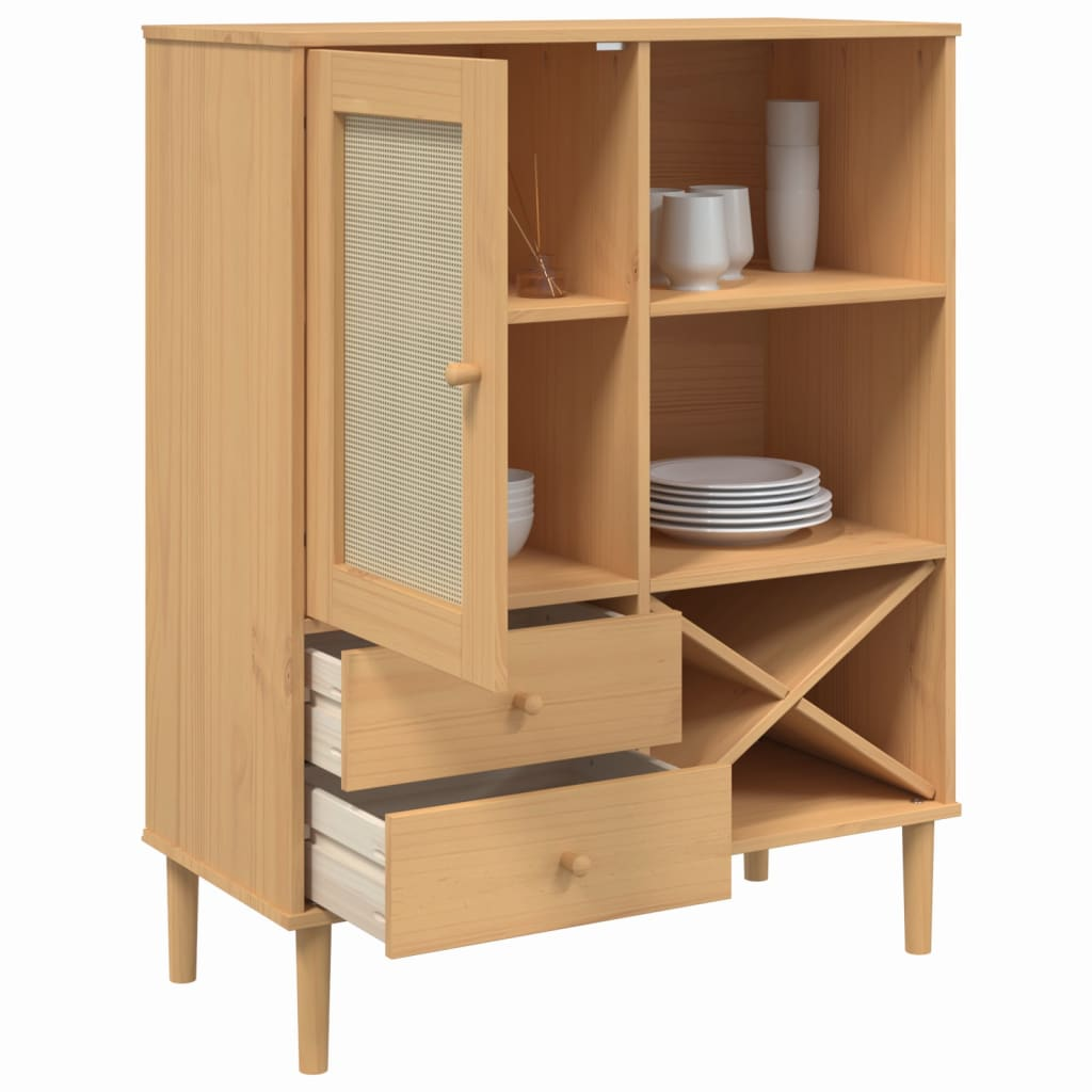 Brown Rattan Look Highboard - Sudd