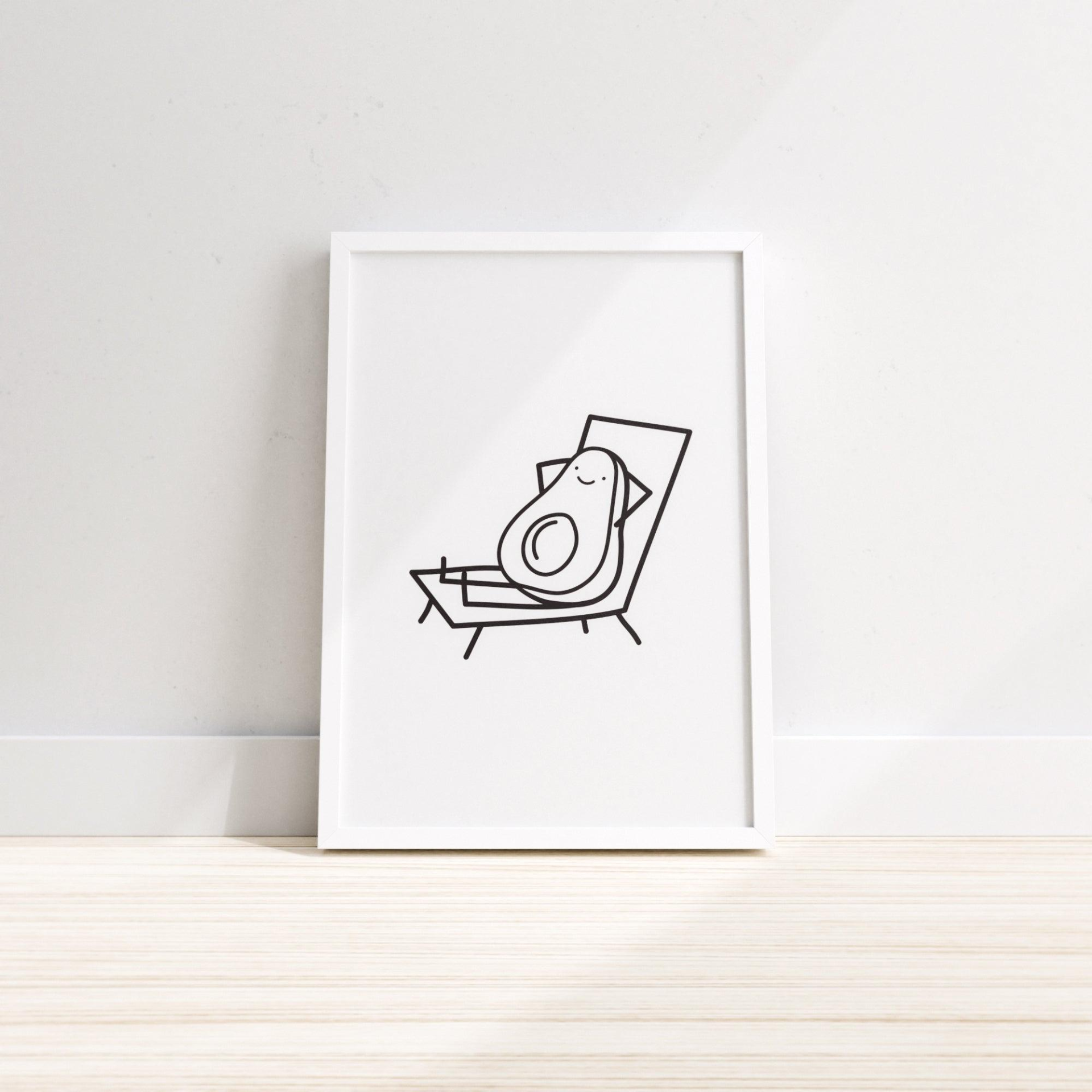 Avocado Sunbath Wall Print - Kitchen Wall Decor - Funny Kitchen Art - Sudd