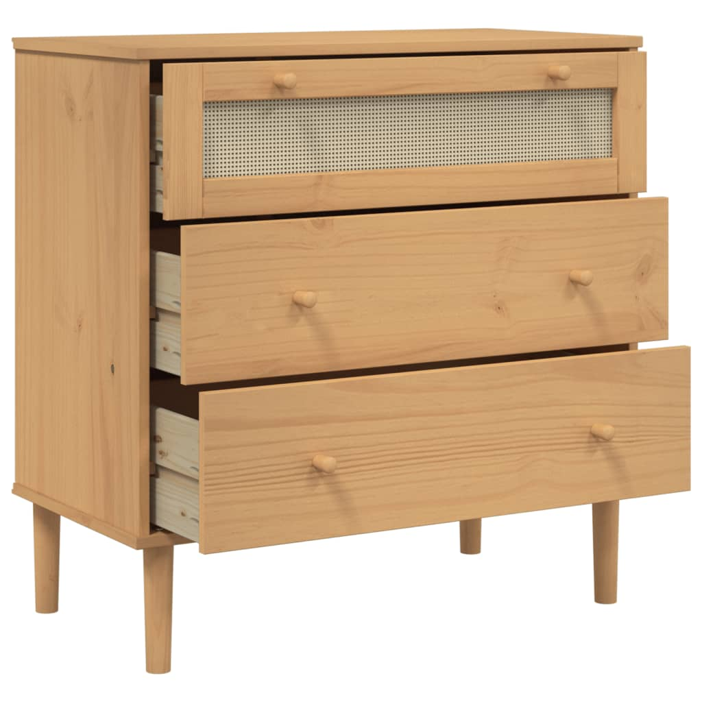 vidaXL Drawer Cabinet SENJA Rattan Look Brown 80x40x80 cm Solid Wood Pine - Sudd