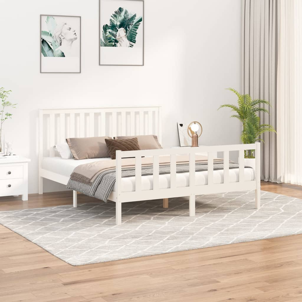 vidaXL Bed Frame with Headboard White 150x200 cm King Size Solid Wood Pine - Sudd