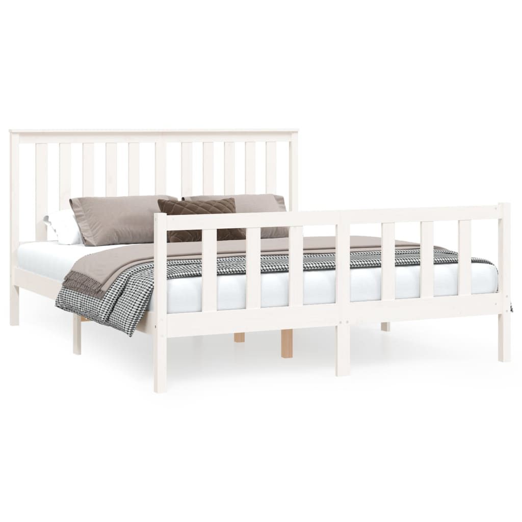 vidaXL Bed Frame with Headboard White 150x200 cm King Size Solid Wood Pine - Sudd