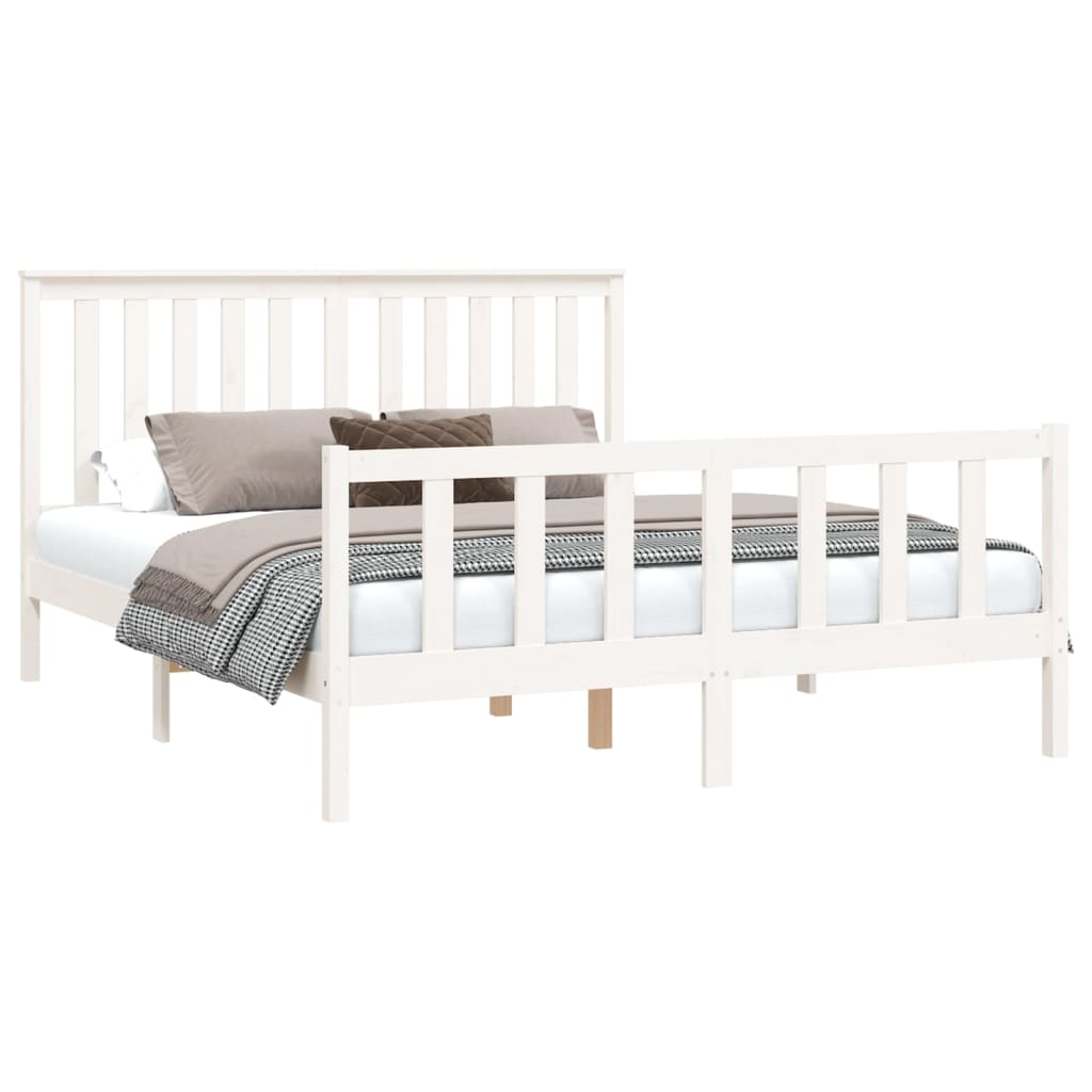 vidaXL Bed Frame with Headboard White 150x200 cm King Size Solid Wood Pine - Sudd