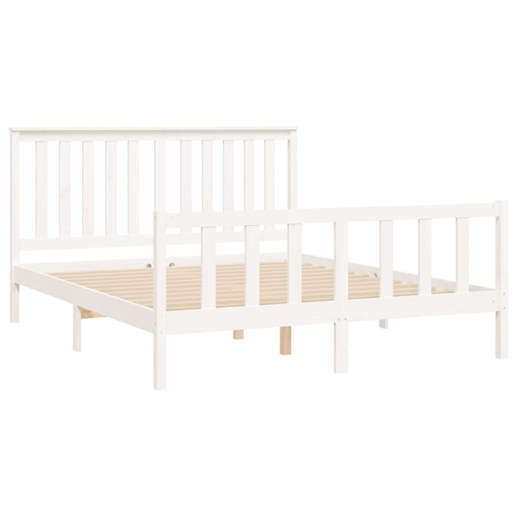 vidaXL Bed Frame with Headboard White 150x200 cm King Size Solid Wood Pine - Sudd