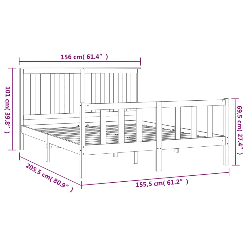 vidaXL Bed Frame with Headboard White 150x200 cm King Size Solid Wood Pine - Sudd