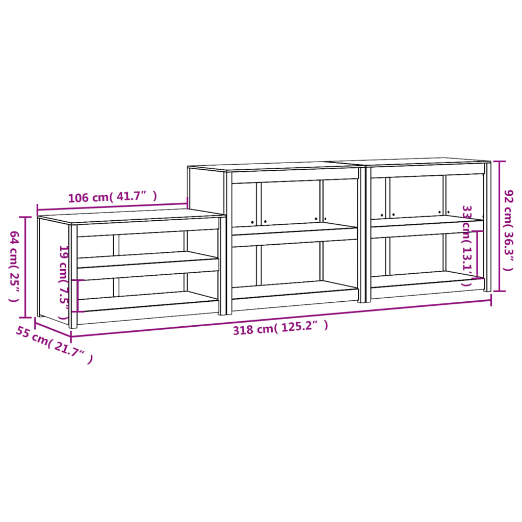 vidaXL Outdoor Kitchen Cabinets 3 pcs Black Solid Wood Pine - Sudd