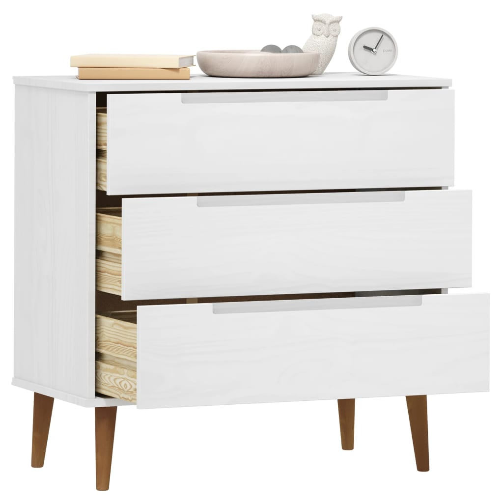 vidaXL Drawer Cabinet MOLDE White 80x40x80 cm Solid Wood Pine - Sudd