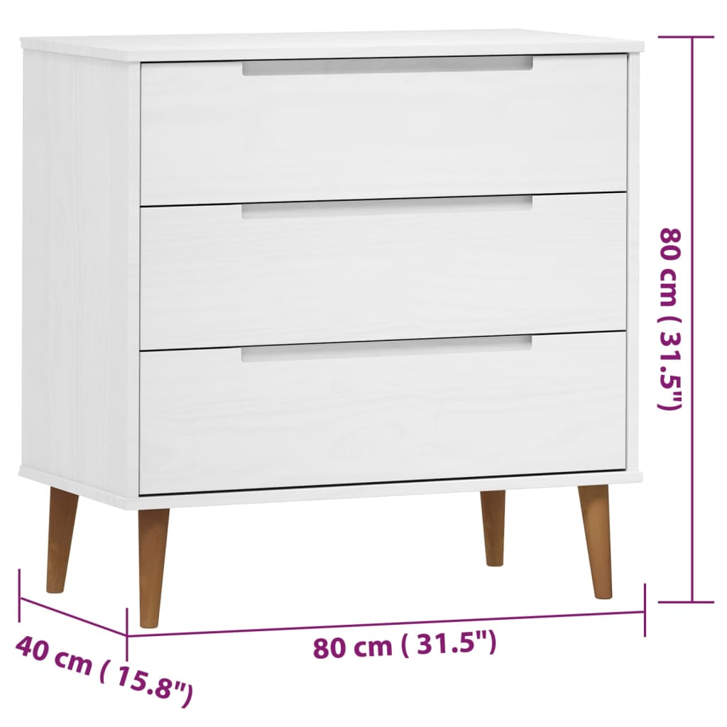 vidaXL Drawer Cabinet MOLDE White 80x40x80 cm Solid Wood Pine - Sudd