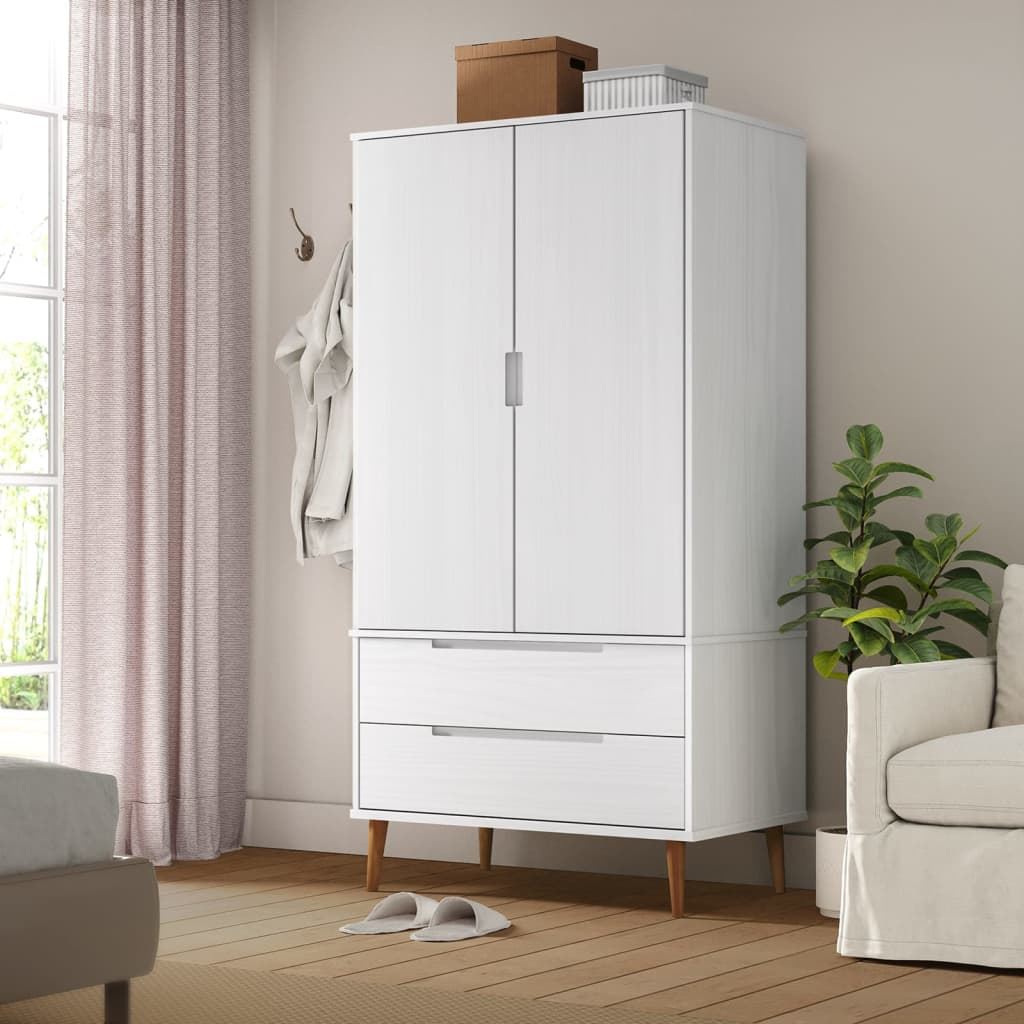 vidaXL Wardrobe MOLDE White 90x55x175 cm Solid Wood Pine - Sudd