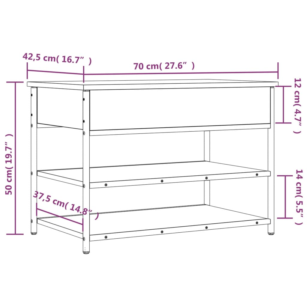 vidaXL Shoe Bench Black 70x42.5x50 cm Engineered Wood - Sudd