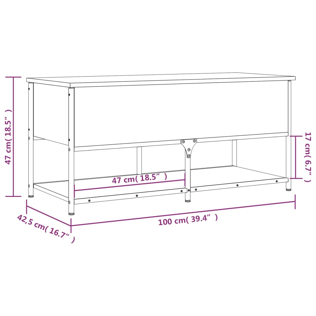 vidaXL Storage Bench Black 100x42.5x47 cm Engineered Wood - Sudd