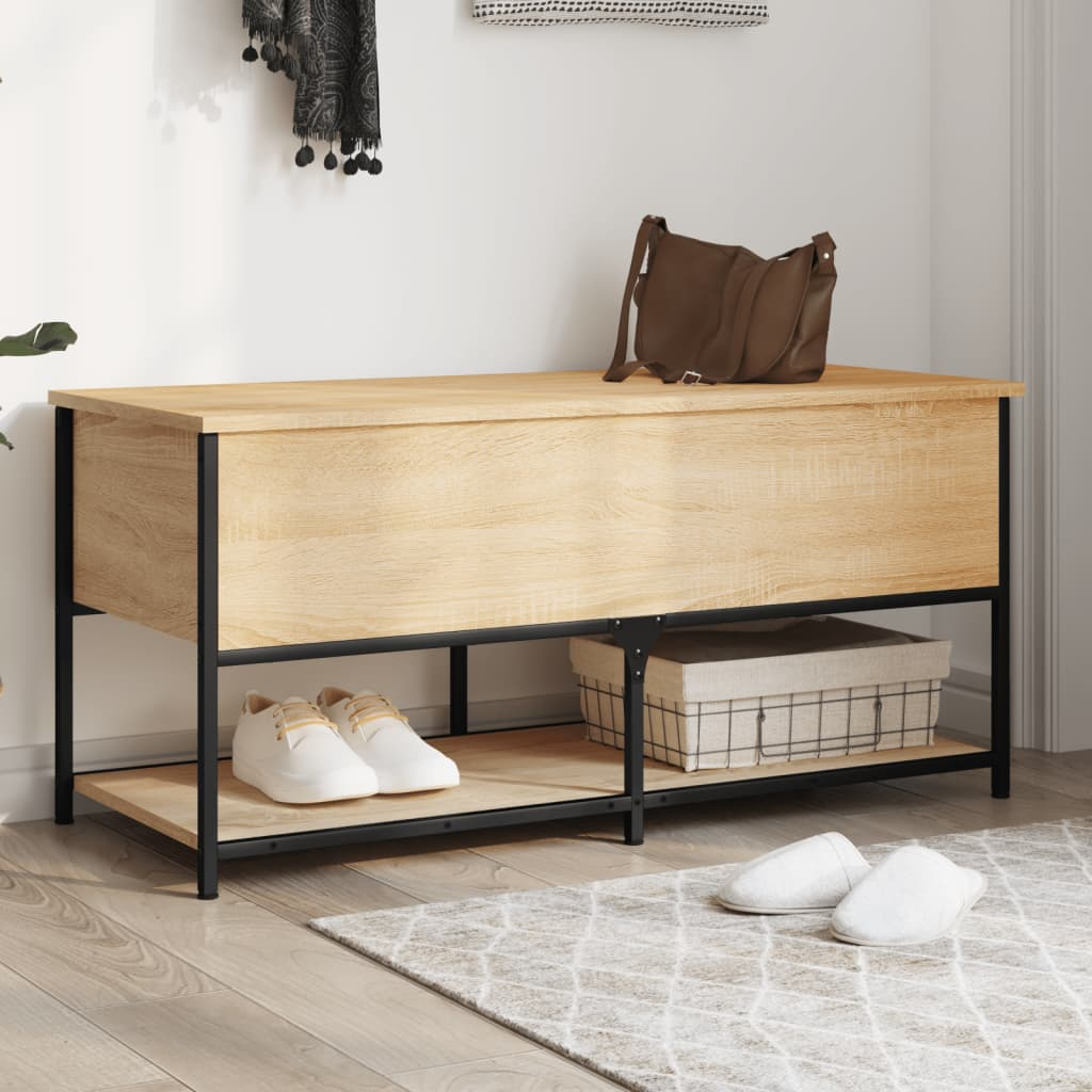 vidaXL Storage Bench Sonoma Oak 100x42.5x47 cm Engineered Wood - Sudd