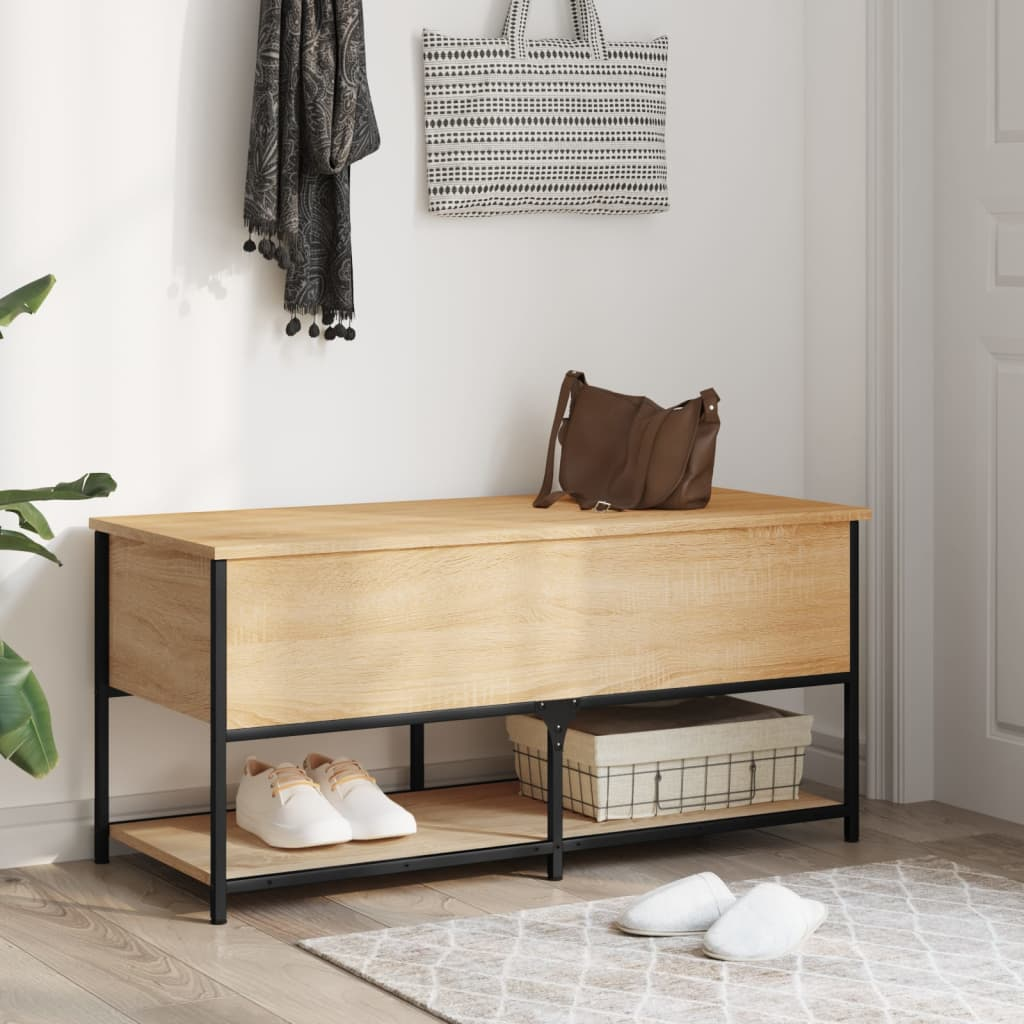 vidaXL Storage Bench Sonoma Oak 100x42.5x47 cm Engineered Wood - Sudd