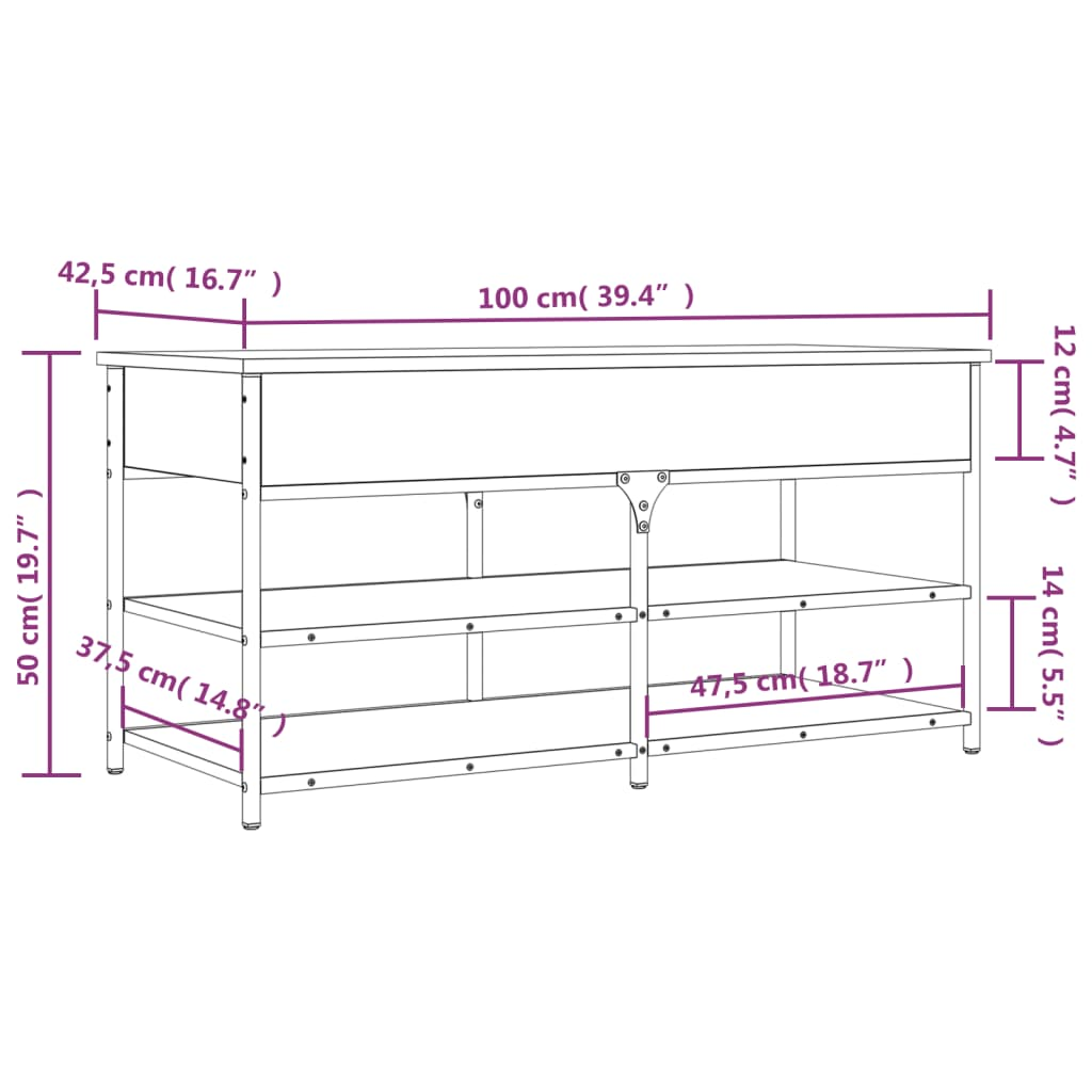 vidaXL Shoe Bench Brown Oak 100x42.5x50 cm Engineered Wood - Sudd