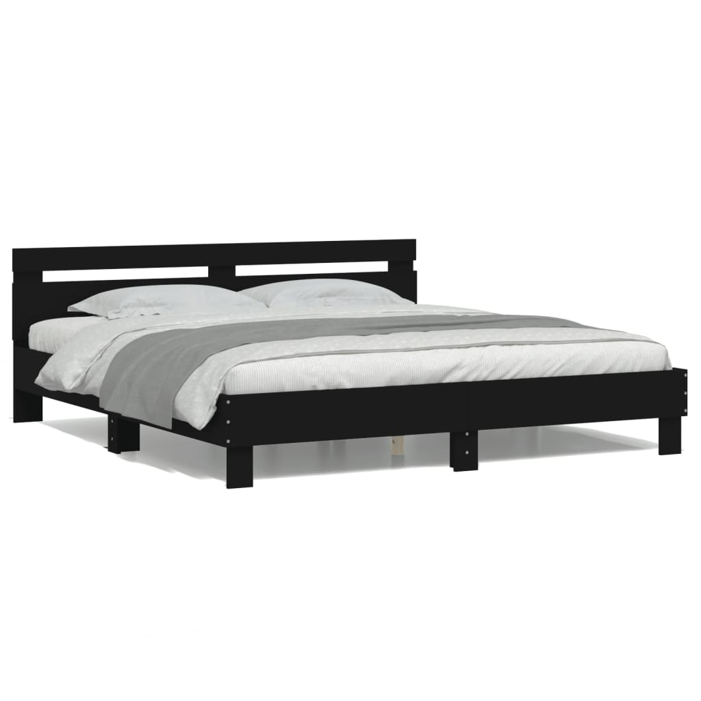 vidaXL Bed Frame with Headboard and LED Black 180x200 cm Super King Size - Sudd