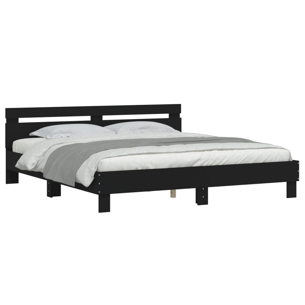 vidaXL Bed Frame with Headboard and LED Black 180x200 cm Super King Size - Sudd