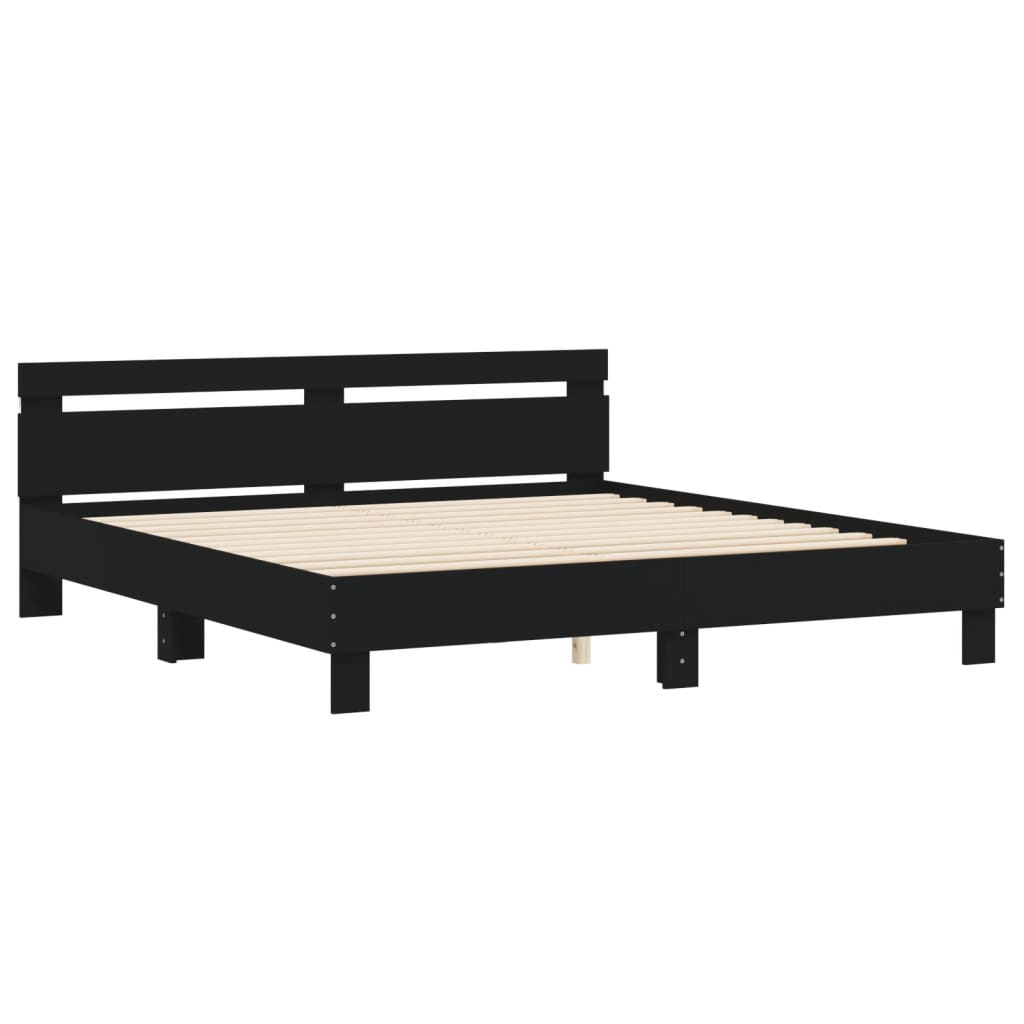 vidaXL Bed Frame with Headboard and LED Black 180x200 cm Super King Size - Sudd