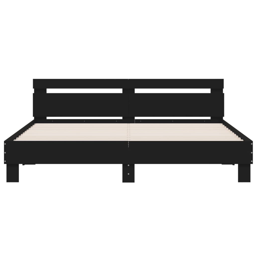 vidaXL Bed Frame with Headboard and LED Black 180x200 cm Super King Size - Sudd