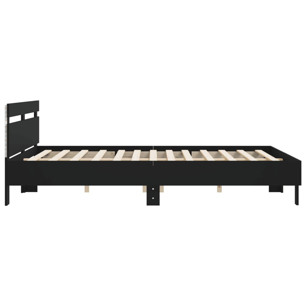 vidaXL Bed Frame with Headboard and LED Black 180x200 cm Super King Size - Sudd