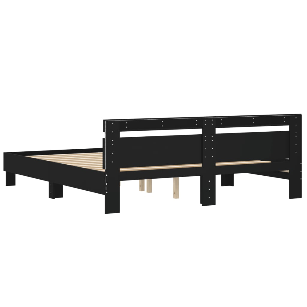 vidaXL Bed Frame with Headboard and LED Black 180x200 cm Super King Size - Sudd