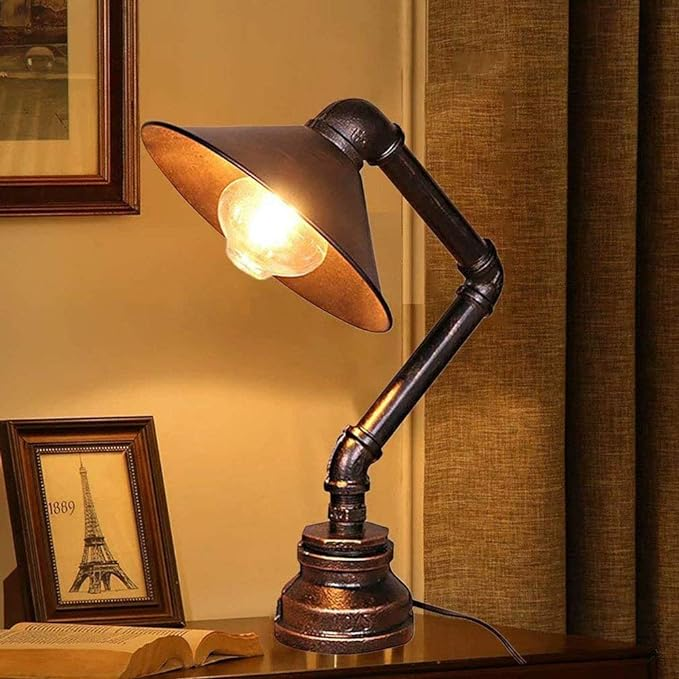 Vintage Retro Industrial Steel Pipe Desk Table Lamp - Sudd