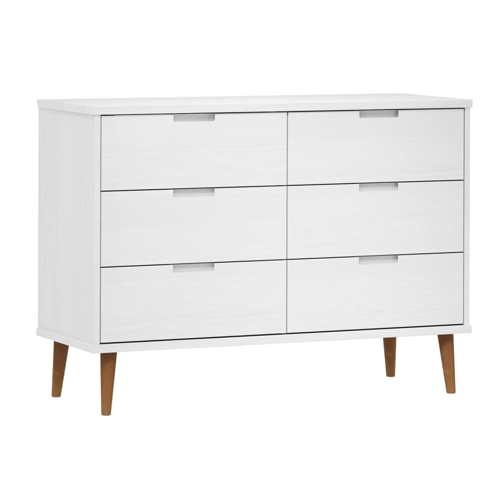 vidaXL Drawer Cabinet MOLDE White 113x40x80 cm Solid Wood Pine - Sudd