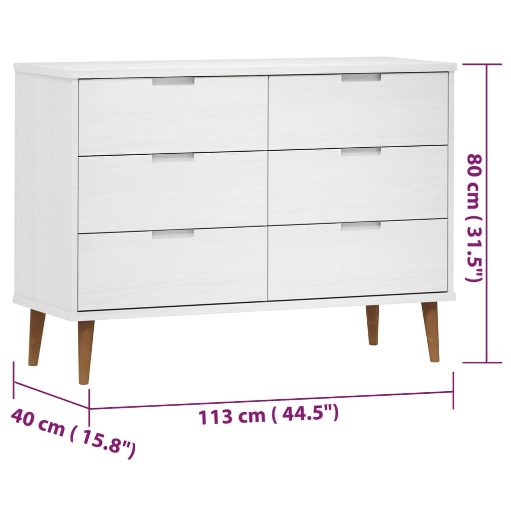 vidaXL Drawer Cabinet MOLDE White 113x40x80 cm Solid Wood Pine - Sudd