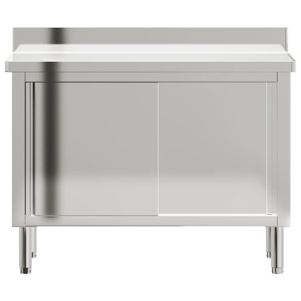 vidaXL Kitchen Work Table with Sliding Doors Stainless Steel - Sudd