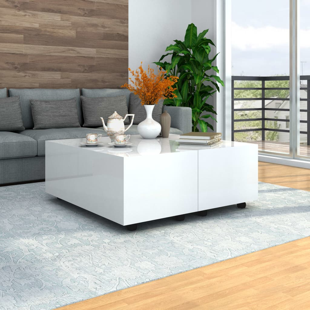 vidaXL Coffee Table High Gloss White 100x100x35 cm - Sudd