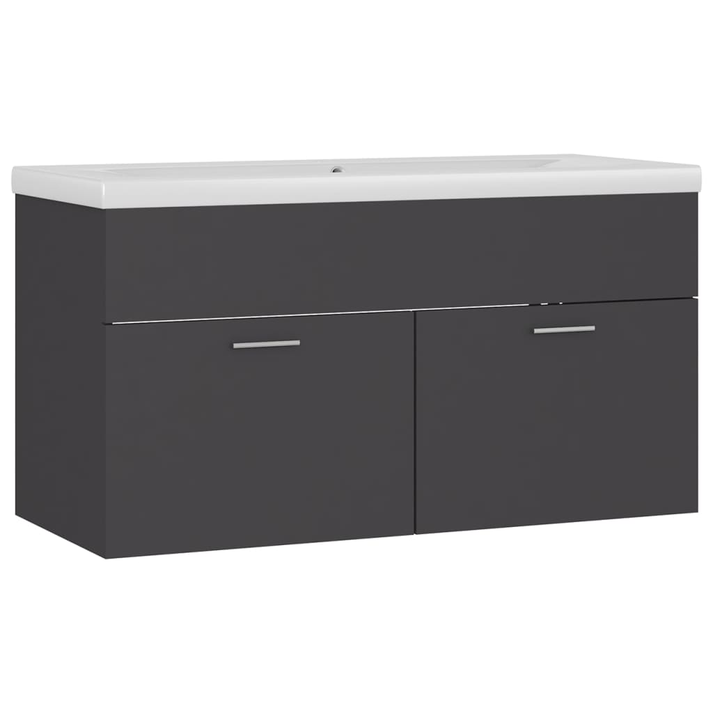 vidaXL Sink Cabinet with Built-in Basin Grey Engineered Wood - Sudd