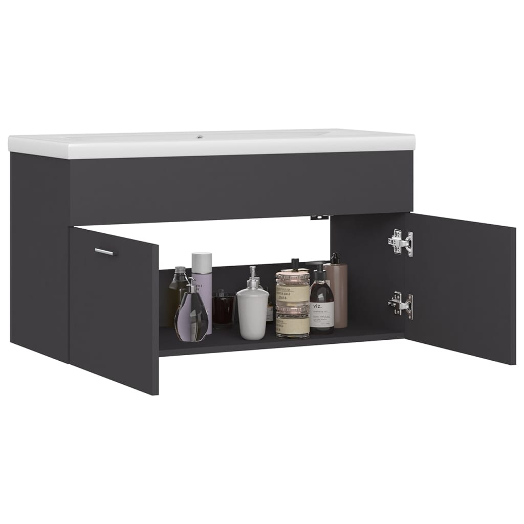 vidaXL Sink Cabinet with Built-in Basin Grey Engineered Wood - Sudd