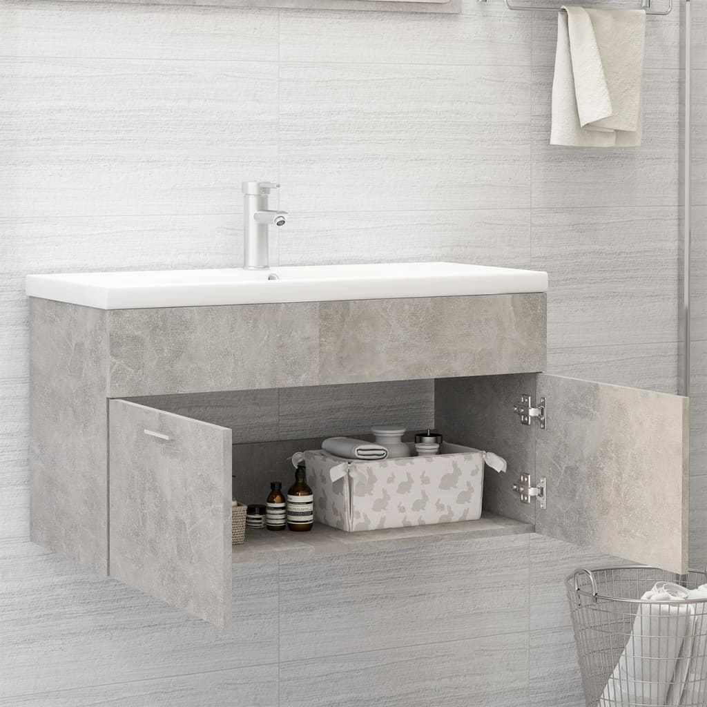 vidaXL Sink Cabinet with Built-in Basin Concrete Grey Engineered Wood - Sudd