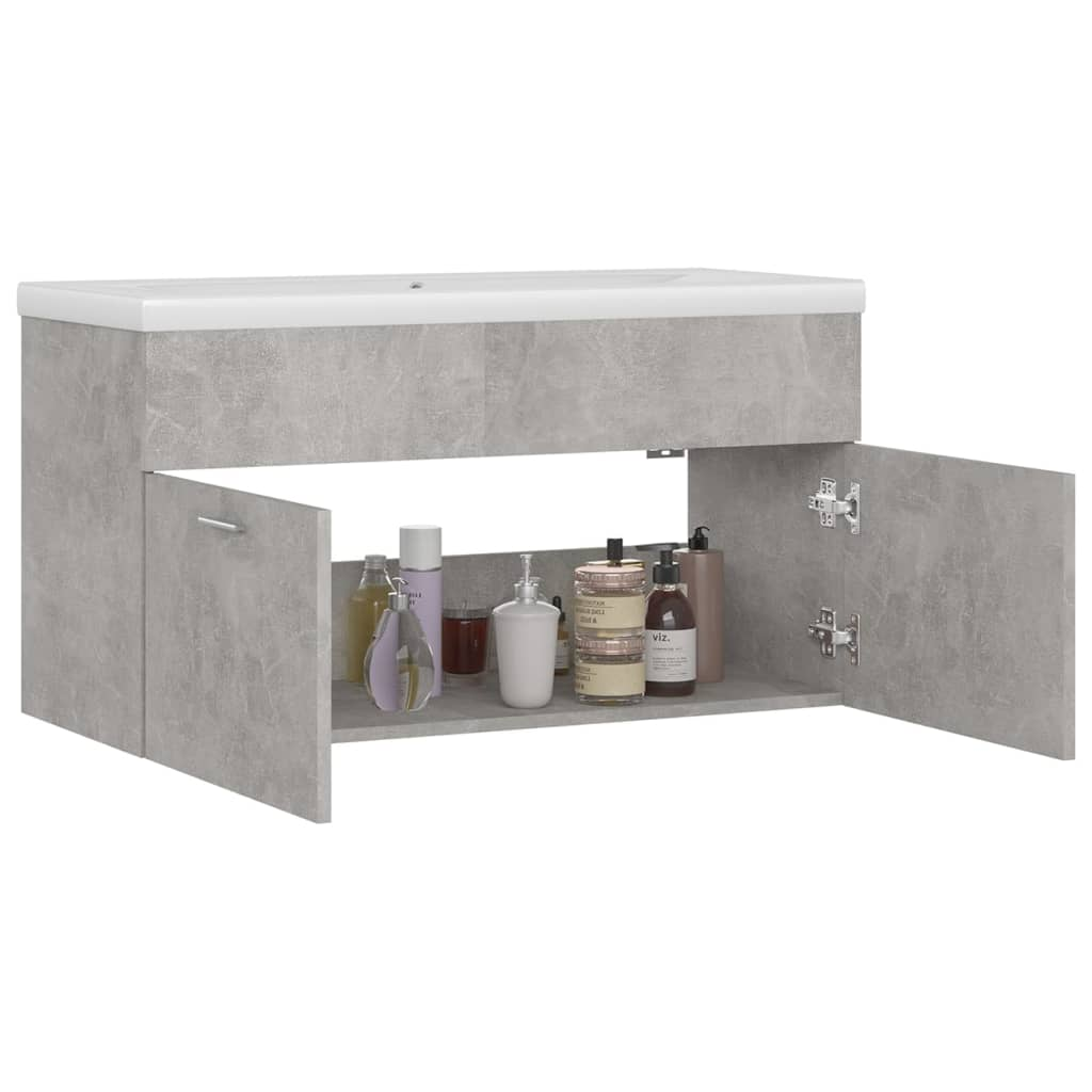 vidaXL Sink Cabinet with Built-in Basin Concrete Grey Engineered Wood - Sudd