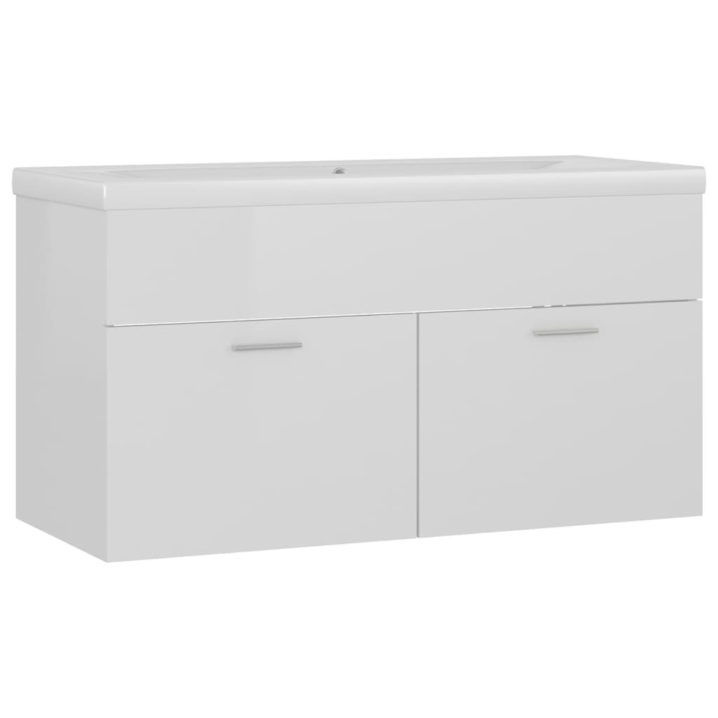 vidaXL Sink Cabinet with Built-in Basin High Gloss White Engineered Wood - Sudd