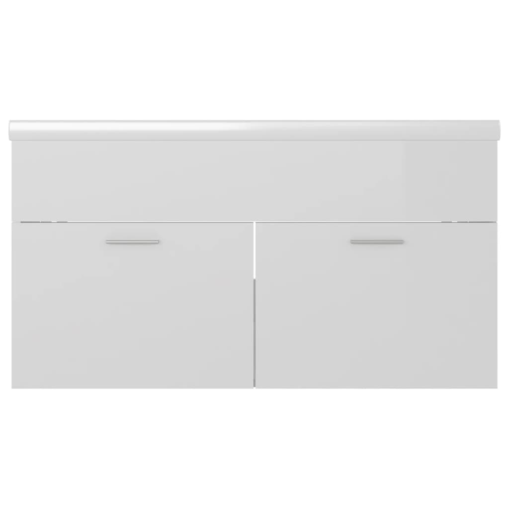 vidaXL Sink Cabinet with Built-in Basin High Gloss White Engineered Wood - Sudd