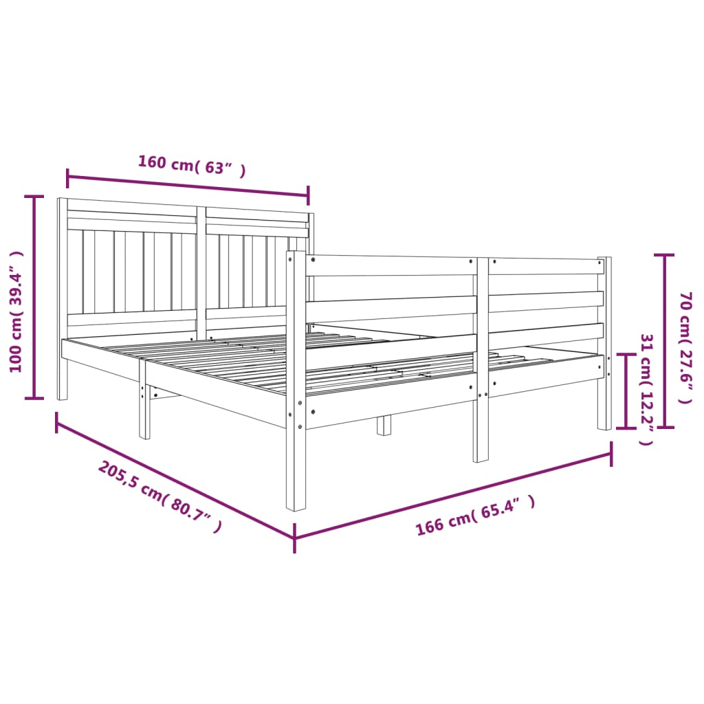 vidaXL Bed Frame Solid Wood 160x200 cm - Sudd