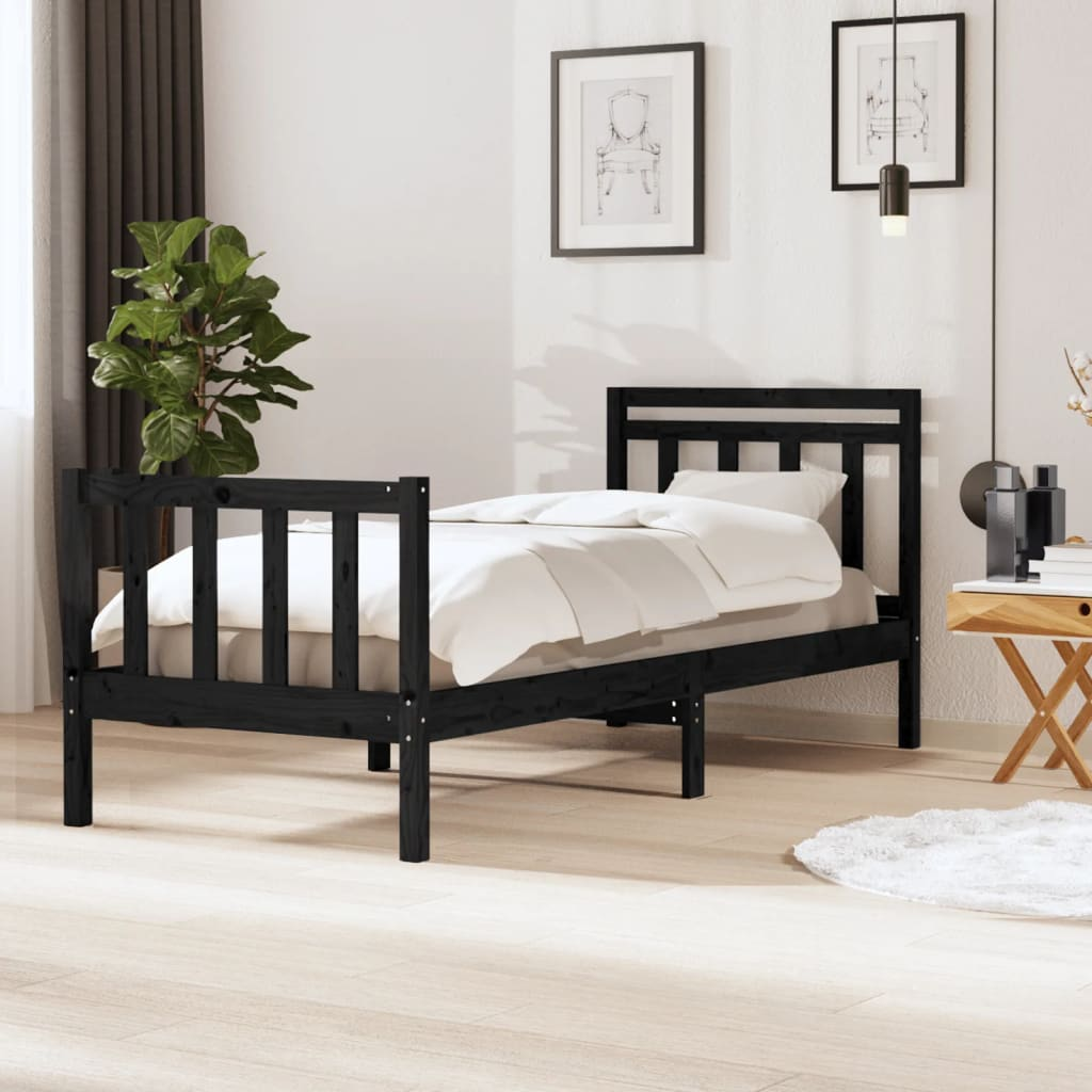 vidaXL Bed Frame Black Solid Wood 100x200 cm - Sudd