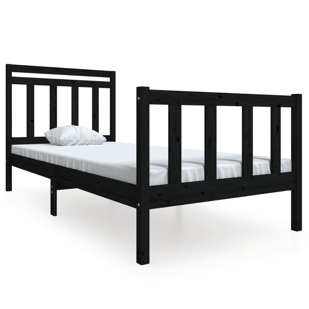 vidaXL Bed Frame Black Solid Wood 100x200 cm - Sudd