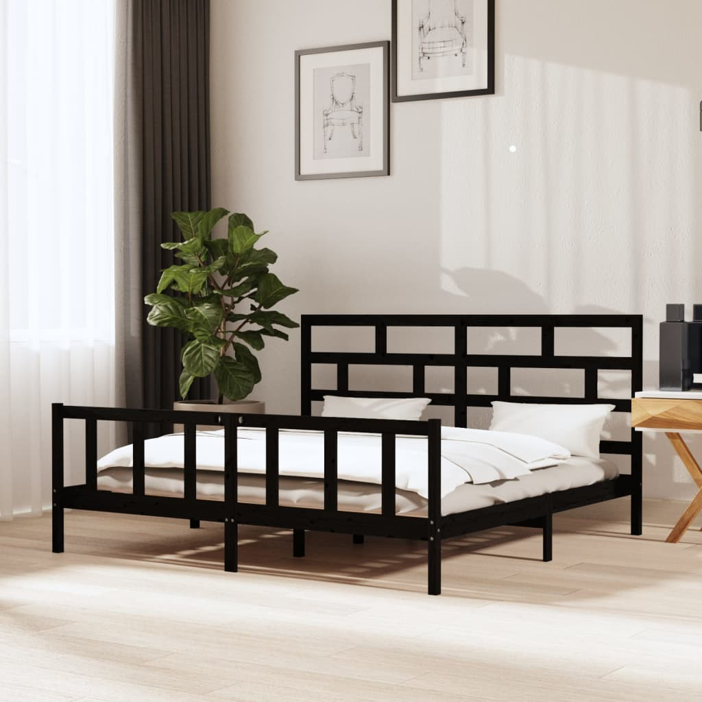 vidaXL Bed Frame Black Solid Wood Pine 200x200 cm - Sudd