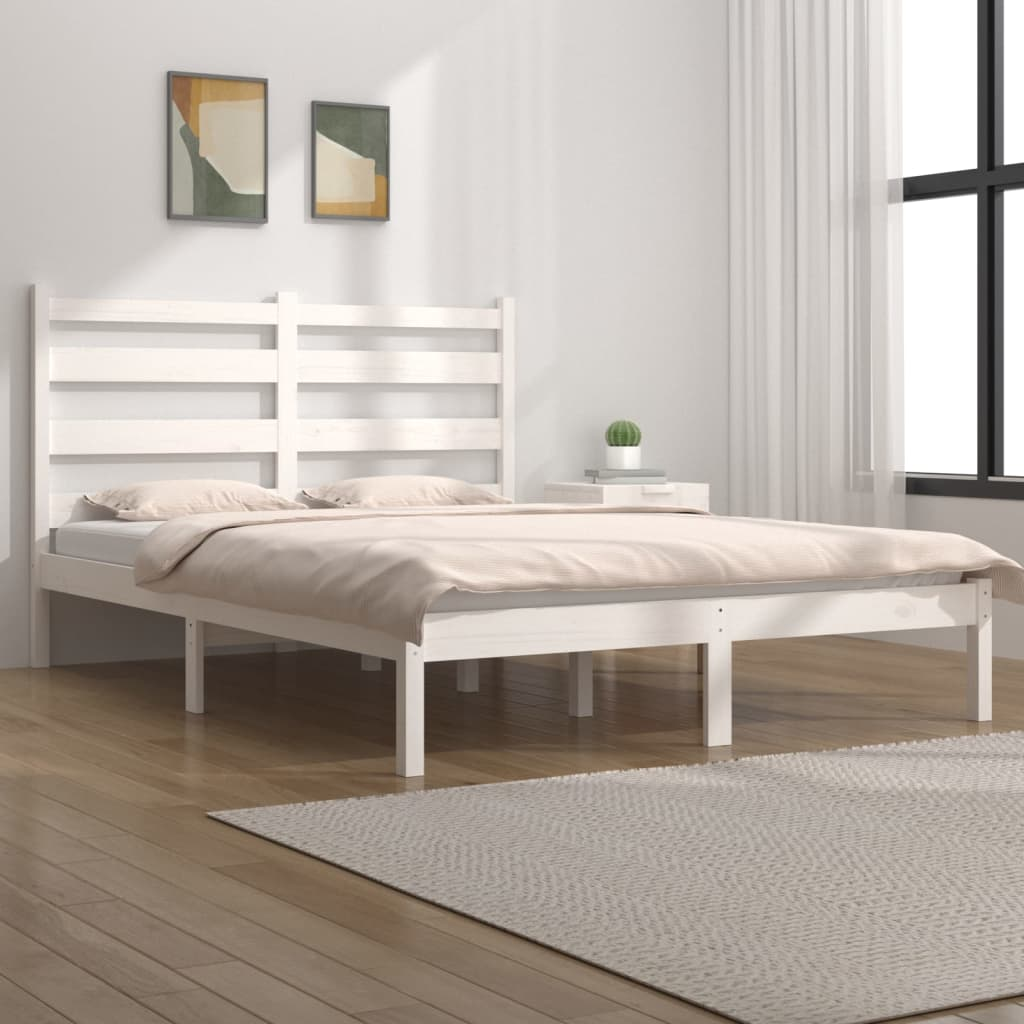 vidaXL Bed Frame White Solid Wood Pine 150x200 cm King Size - Sudd