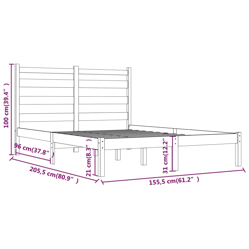 vidaXL Bed Frame White Solid Wood Pine 150x200 cm King Size - Sudd