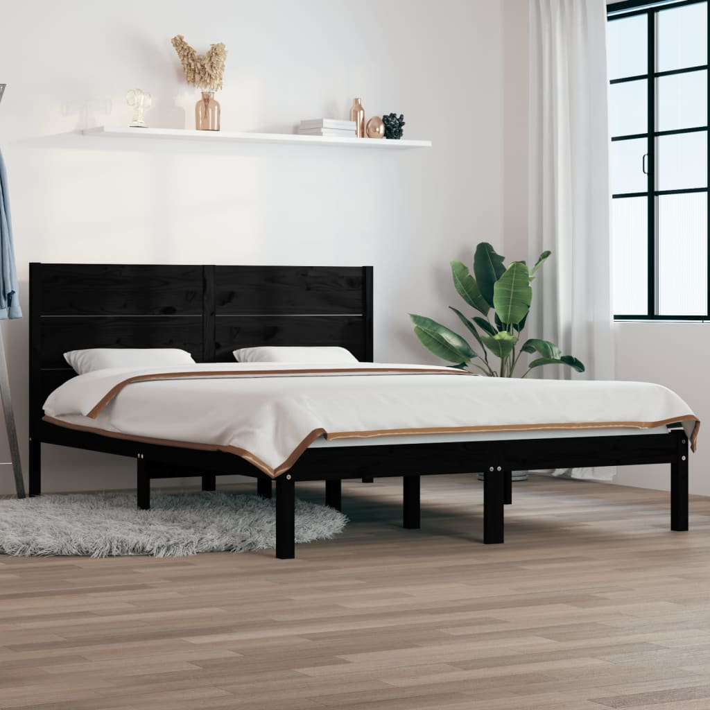 vidaXL Bed Frame Black Solid Wood Pine 140x200 cm - Sudd