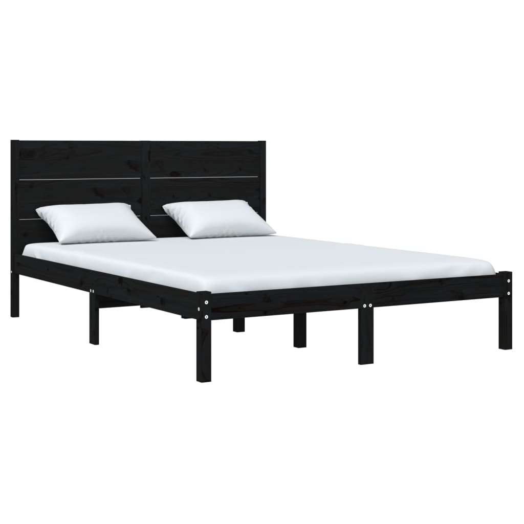 vidaXL Bed Frame Black Solid Wood Pine 140x200 cm - Sudd