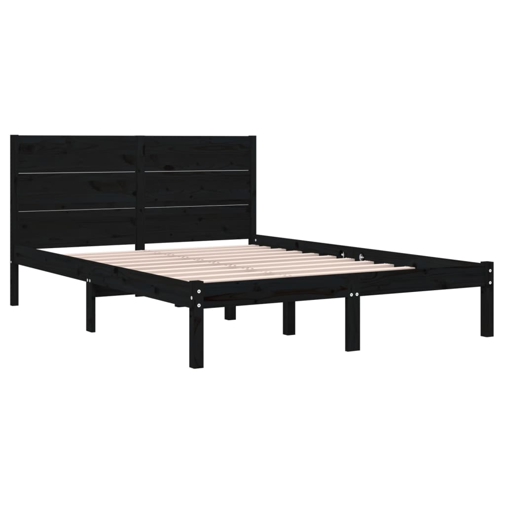 vidaXL Bed Frame Black Solid Wood Pine 140x200 cm - Sudd