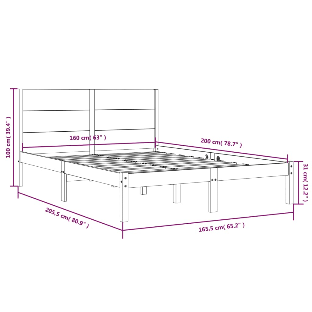 vidaXL Bed Frame White Solid Wood Pine 160x200 cm - Sudd