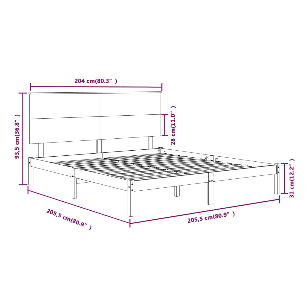 vidaXL Bed Frame Solid Wood Pine 200x200 cm - Sudd