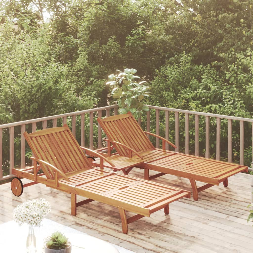 vidaXL 2 Piece Sunlounger Set with Table Solid Wood Acacia - Sudd